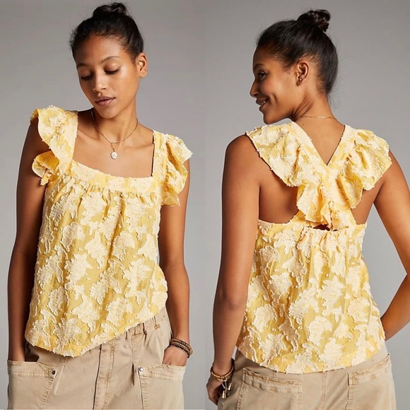 Anthropologie Tops - Anthropologie Amber Ruffled Yellow Tank